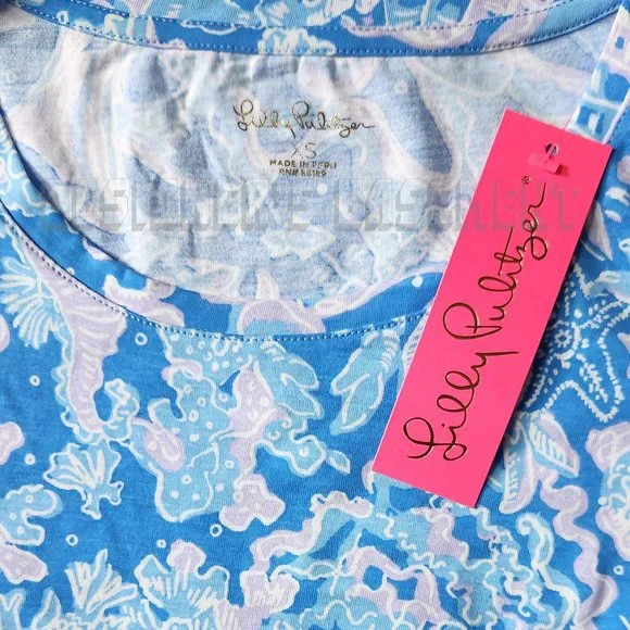 LILLY PULITZER Cody cotton T-shirt Dress in Boca Blue Sea What I Sea XSmall NWT - Picture 6 of 7